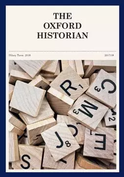 The cover of the Oxford Historian Magazine with a picture of scrabble tiles